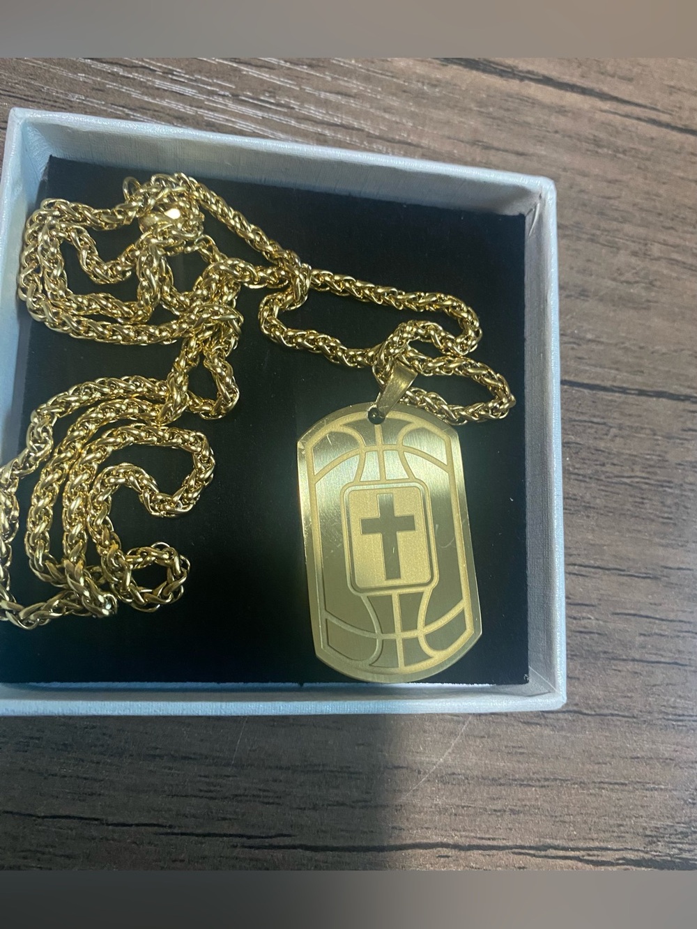 Basketball Cross Necklace for Men Gold Stainless Steel Dog Tag Christian Baptism - Picture 5 of 6